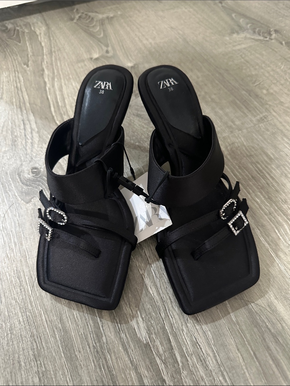 ZARA Black Square-Toe Crystal Buckle Slide Mules brand new with tags size 38